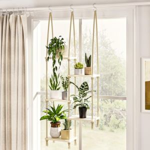 Bamworld Étagères à suspendre pour plantes d'intérieur en bois - Étagère murale pour rebord de fenêtre - Support pour plantes d'intérieur - Décoration de salon - Décoration de jardin bohème (Bamworld, neuf)