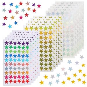 GHPKOTW 900 Pièces/15 Feuilles Gommettes Étoiles Autocollantes, Étoiles Dorées et Argentées, Autocollants de Récompense pour Enfants, Étudiants et Enseignants, DIY Scrapbooking, Décoration Brillante (ZBr4469, neuf)