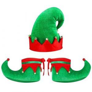 Chapeau de Lutin Chaussures Elfe pour Enfants, Accessoire Costume Elfe de No&euml;l avec Bonnet Elfe de Noel Chaussure Elfe, Chapeau Elfe pour Filles Gar&ccedil;ons No&euml;l, Carnaval, Halloween, Cosplay (B) (jianshuomaoyi, neuf)
