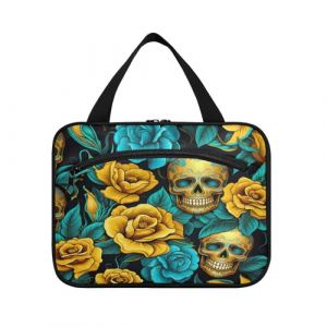 Linnyio Crâne À Motif Rose Jaune Trousse de Toilette de Voyage Suspendue Maquillage,Grande Capacité Pliable Rangement Sacs de Lavage pour Femmes Filles (Linnyio, neuf)