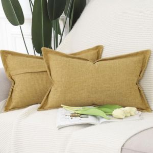 Madizz Lot de 2 Doux Housses de Coussin en Lin avec Bordure Large Décoratif Coussin Couvre Style De Luxe pour canapé de Chambre Jaune Moutarde 40x60 cm (Madizz, neuf)