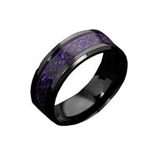 PAMTIER Dragon Bague Hommes 8mm Fibre Carbone Celtique Dragon Acier Inoxydable Bague Carbure Mariage Noir Dargon Violet Noir Taille 52 (BrandPAMTIER, neuf)