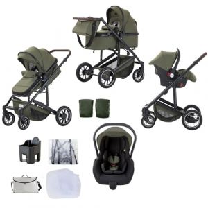 Lnhcrbs Poussette 3 en 1,Vert-Ensemble Poussette Et Siège Auto, Poussette Bebe Confort Avec Poignée Réglable,Panier de Couchage Et Nacelle Avec Couvre-Pieds,Coussinets en Coton Plus Épais,0-4 (Lnhcrbs, neuf)