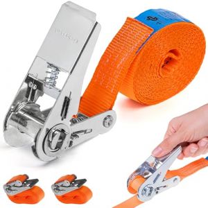 INTAKO Sangle à Cliquet 6m x 800kg x 25mm - Lot de 2 Sangles d'Arrimage pour Moto Remorque, Bagages, Quad - Petite Sangle de Serrage - Conforme DIN en 12195-2 - TÜV GS Certifié (INTAKO, neuf)