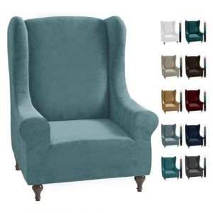 CHELZEN Housse de Fauteuil Élastique avec Oreilles 1 Pièce Velour Housse de Canapé Fauteuil à Dossier Large (Bleu Pâle) (CHELZEN EUSHOP, neuf)
