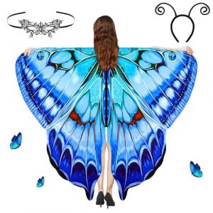 Aomig Ailes de Papillon Adulte Cape, 3Pcs D&eacute;guisement Papillon Adulte Cape Papillon Ailes avec Bandeau et Masque, Costume Papillon Adulte pour Femme Halloween No&euml;l Cosplay F&ecirc;te D&eacute;co Cadeau (Yadark, neuf)