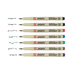 SAKURA Pigma Micron - Pigment Ecriture Pointe brush Pigma Brush Pinceau Stylo, Lot de 6 couleurs (espacebeauxarts, neuf)