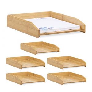 Relaxdays 6X Corbeilles à Courrier Empilables, Papier Format A4, Bureau, Range-Documents & Lettres, Bambou, 6x25x33cm, Nature (Relaxdays, neuf)