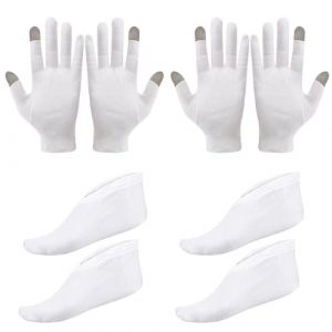 2 Paires De Gants, 2 Paires De Chaussettes, Gants Et Chaussettes En Coton Blanc, Gants Pour Écran Tactile, Protection Des Mains Et Des Pieds, Unisexe, Gants Hydratants (BALOG KITTY LTD, neuf)