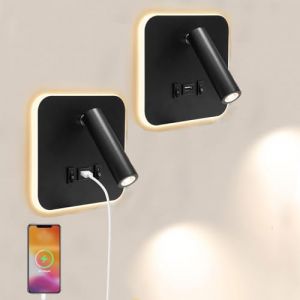 Mhwgo 2Pcs Applique Murale Interieur, Liseuse de chevet LED, Lampe de Lecture col de cygne flexible avec Port de Charge USB et Interrupteur, 360&deg;R&eacute;glable Lampe de Lit Spot pour chambre escaliers (mystar, neuf)