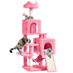 YITAHOME Grand Arbre à Chat, Taille XL, 137 cm de Haut, avec 2 poteaux en sisal, 1 Plateformes, 2 niches, hamac, balles en Peluche, griffoir pour Chat, Arbre d'escalade pour Chat, Rose (Yitafamily, neuf)