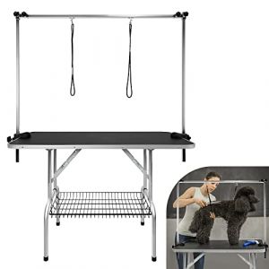 Aufun Table de toilettage pour Chiens,113x60x76 cm Table de toilettage Stable avec Potence réglable en Hauteur et 2 Boucles, Pliable,Table de Bain pour Chiens,toilettage des caniches,jusqu'à 100 kg (Jodanyong, neuf)