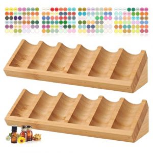 Honicemar Boîte de Stockage d'Huile Essentielle en Bois à 6 Trous pour Aromathérapie - 2Pcs Support de Huile Essentielle Organisateur Rangement Adapté pour la Maison/SPA/Coiffeuse/Bureau (HelloWord921, neuf)