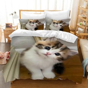 Hoimlm Parure de lit pour Enfant avec Housse de Couette et taie d'oreiller en Microfibre imprim&eacute;e de Chien, pour gar&ccedil;ons et Filles（135 x 200cm,Chaton F） (MEIZAIYUN-EU, neuf)