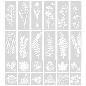 ONEBO 24 pièces Feuilles Pochoir,Fleur et herbe à peindre,Kit de pochoirs à peindre DIY,pour mur,toile,journal intime,scrapbooking (Zpingan, neuf)
