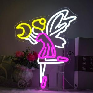 Horseneon Flying Fairy Panneau lumineux néon pour décoration murale joli dessin animé néon animé alimenté par USB pour chambre à coucher salle de danse cadeau pour fille décoration artistique (hello dpx, neuf)