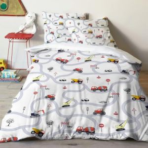 Yasida Housse De Couette Voiture 140x200 Enfant GarçOn Tracteur Literie avec Panneaux De Signalisation Et Routes Parrure De Lit pour Ado Housse De Couette Microfibre 140x200 + 1 Taie d'oreiller 65x65 (ibedding, neuf)