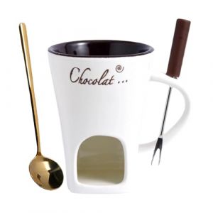 FytStycale Fondue Chocolat Bougie, Mug &agrave; Fondue Individuel en C&eacute;ramique, Pot &agrave; Chocolat et Beurre Fondu, Tasse &agrave; Fondu pour Maison et F&ecirc;tes, 2025 Nouveau, Blanc, 1x Fourchette+1x Cuill&egrave;re (EternalBeauty Star, neuf)
