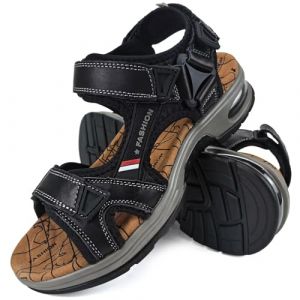 JEBUKTXE Sandales Homme Cuir &Eacute;t&eacute; Bout Ouvert Sandale de Randonn&eacute;e Scratchs Sport Sandales de Marche Noir Taille 39 (BEIRSHAEU, neuf)