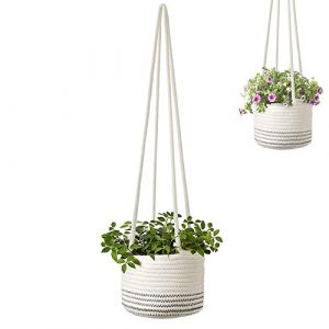 Zillary Panier de Jardinière Suspendu, Suspension Pot de Fleurs, Pot de Fleurs à Suspendre Encoton et Lin, Pot de Fleurs Tissé Intérieur Extérieur, pour Plantes et Pots de Fleur, 20 * 15cm (Czffsak, neuf)