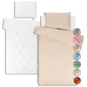 Lovely Hippo Drap Housse 80x160 (100% Coton) + Couette + Housse de Couette 120x170cm + Oreiller + Taie Oreiller 40x60cm - Parure 80x160 pour Lit Cabane (Blanc/Vanille, Parure 80x160 cm (5 pièces)) (VRC Products France, neuf)