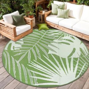 Capslpad Tapis d'extérieur rond résistant aux intempéries ∅180 cm Réversible Plastique Pliable Tapis de paille réversible Portable Camping Tapis de pique-nique Tapis de tente Jardin arrière-cour Plage (Capslpad, neuf)