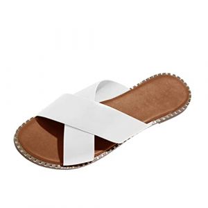 Wyongtao Sandales Femme Été Mode Chaussures Orthopediques Pantoufles De Plage Chaussures Compensées Sandale Confortable Bout Ouvert Pantoufles Plates Mules Femme Cuir Sangles Croisées Pas Cher (Wyongtao❖, neuf)