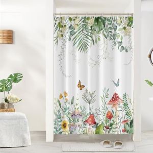 Uiiooazy Rideau Douche 150x200cm, Rideau Douche Anti Moisissure Vert Tropicale Feuilles d'eucalyptus Palmier Champignon Rideaux de Baignoire Tissu Lavable Imperm&eacute;able Rideaux de Bain avec 10 Crochets (dongguibinjingpinxiaodianpu, neuf)