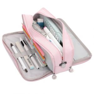 JYNXOR Trousse &agrave; Crayons Trousse Scolaire de Grande Capacit&eacute; avec 3 Compartiments Sac de Papeterie Organisateur pour Fourniture Scolaire et de Bureau Adapt&eacute;e Trousse Ecole Fille Rose (SHOPSCAPE INK, neuf)