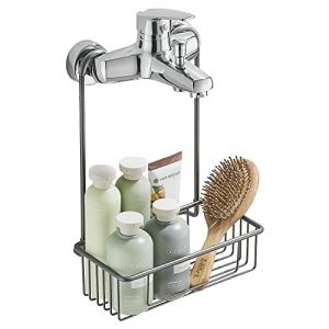 Wopeite Etagère de Douche à accrocher au Mitigeur de Douche, Porte Shampoing en Acier Inoxydable Shower Caddy sans Perçage, 25 x 13 x 35 cm Gris (Laughing Hub, neuf)