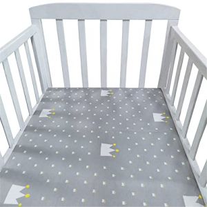 Hiseng Drap Housse Landau Berceau Lit d'Appoint, Étoile Animal Draps-Housses pour Un Lit Bébé, Coton Housse de Matelas Universels Élastique Protège Matelas pour Enfant (Couronne gris,150x80cm) (Hiseng, neuf)