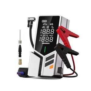 Demarreur Batterie Voiture avec Compresseur d'air Portable,44.4Wh Booster Batterie Voiture avec Gonfleur,Compresseur d'air 10 en 1 pour Vélo,Moto,Lampe LED et Arrêt Automatique,Kit de Voyage (WenergyDirect, neuf)