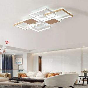 LIUYU Plafonnier Salon Moderne, 95W Dimmable 3000K-6500K, Lustre Salon avec Telecommande, Lustre Salon Aluminium Design Rectangulaire, Luminaires Plafond LED Doré Blanc L 110 × W 70 cm (Or so, neuf)