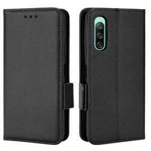 XFDSFDL&reg; &Eacute;tui pour Sony Xperia 10 IV XQ-CC54/ XQ-CC72 (6,0 Pouces) PU Cuir Housse Flip Coque Litchi Motif avec Support et Magn&eacute;tique Boucle Lat&eacute;rale Portefeuille Shell de Protection Noir (LingDan, neuf)