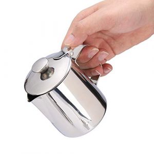 VOBOR Pichet Lait Inox avec Couvercle, Pichet &agrave; Mousse de Lait, Tasse &agrave; Caf&eacute; en Acier Inoxydable, Pot a Lait Inox pour Caf&eacute; au Lait (350ML) (ABDEL ECOMMERCE, neuf)