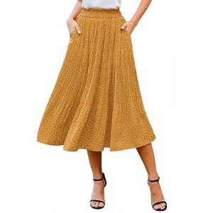 Parabler Femme Midijupe Jaune Taille Haute Rétro Jupes Printemps Eté Polka Dot Maxi Jupe de Plage avec Sac S (Zeagoo direct, neuf)