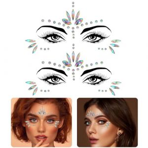 TAXTYHRE Strass Autocollant Visage, 2 Pièce Strass Visage, Visage Bijoux Autocollants, Strass Visage Festival, pour Festival de Musique, Halloween, Fête, Carnaval, Mascarade(Blanc) (tangyigroup, neuf)