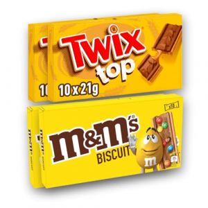 Mix Biscuits Chocolat TWIX TOP & M&M's &ndash; Lot de 40 Biscuits Individuels &ndash; TWIX x20 (210g) + M&M's Biscuit x20 (198g) &ndash; Snack Chocolat&eacute; &agrave; Emporter ou Partager (PENNGUIN-FR, neuf)