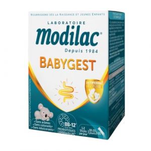 Modilac - Babygest, Compl&eacute;ment Alimentaire pour B&eacute;b&eacute; - Compatible Lait Infantile et Lait Maternel - Probiotique et Lactoferrine* - D&egrave;s la Naissance - 20 Sticks de Poudre &agrave; Diluer (Laboratoire Modilac, neuf)