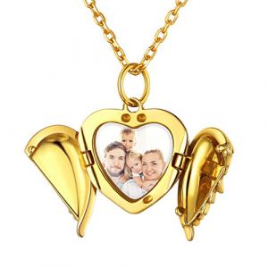 ChicSilver Collier Femme Coeur Personnalisable avec Photo/Texte Pendentif M&eacute;daille Porte Photo Cha&icirc;ne Fine 40+5cm Ajustable Offerte Bijoux Tendance Plaqu&eacute; Or pour Fille Cadeau Parfait Maman (KACY-EU, neuf)