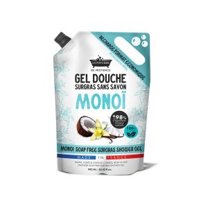 Recharge Gel Douche Mono&iuml; 900ml Les Petits Bains de Provence - Gel Douche surgras sans savon, +98% ingr&eacute;dients naturels, pour mains, corps et cheveux, recyclable (AllPharma en ligne, neuf)
