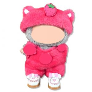 Vêtements de poupée roses, vêtements pour poupées de 10 cm, 1 petit serre-tête fraise + 1 petite combinaison fraise (poupée non incluse) (SONG YANCHUN DE DIAN, neuf)