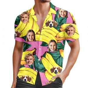 Générique Chemise Hawaienne Personnalisée Homme Personnalisés a Fleur Chemise avec Photo du Visage Ete Manches Courtes Bouton Plage Chemises Tropical Hippie Chemises pour Hommes Femmes (DSxnaPLQ, neuf)