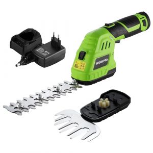 WORKPRO Cisaille Sculpte-Haie Electrique, Taille-Herbes sans Fil 12V, Taille Haie Batterie 2000mAh, avec 2 Lames, Cisaille à Gazon Léger pour Coupe, Elagage, Noir & Vert (GreatStarTools, neuf)