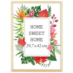 MG Design Cadre photo en bois A3 29,7 x 42 cm Naturel &ndash; plexiglas transparent, &agrave; suspendre vertical et horizontal &ndash; pour photos, posters et puzzles (MGDESIGN, neuf)