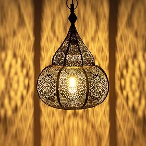 Lampe Suspension Luminaire marocaine Ilham 40cm or E27 Douille | Plafonnier Lustre de Salon marocain oriental | Lanterne électrique indienne Vintage design décoration de maison orientale arabe (Marrakesch-Shop, neuf)