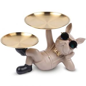 suruim Bouledogue Statue Chien avec Plateau D&eacute;coratif - Plateau de Rangement en R&eacute;sine pour Cl&eacute;s, Friandises et D&eacute;coration, Decoration Maison Moderne Deco Interieur Maison (Marron-2) (Suruim  Official, neuf)