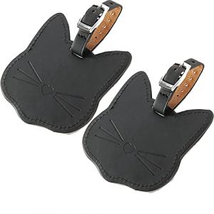2PCS Etiquette Valise, WitBicg Étiquettes Bagages Etiquettes Valise Voyage, Type De Chat Étiquettes Valise Étiquette Valise Avion Cuir, Convient à l'Identification Des Voyages à l'Étranger（Noir） (WitBicg-EU, neuf)