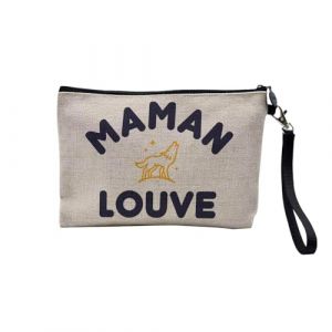 Pochette en Lin - Maman Louve Famille Mignon Animal - Trousse Maquillage en Toile Aspect Lin - Trousse de Toilette - 23,5 x15 cm (FabulousBOUTIK, neuf)