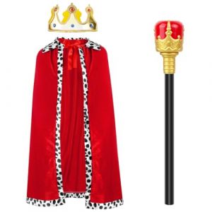 O-Kinee Costume de Roi 3 Pi&egrave;ces pour Adulte,D&eacute;guisements Adultes,Manteau Royal Cape,Couronnes Roi Reine,Sceptre,Costume Roi Adulte Homme Femme pour Carnaval Halloween,No&euml;l,Jeu de R&ocirc;le-Rouge (OE Direct, neuf)
